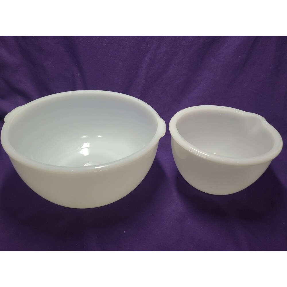 Set Of 2  Vintage Glasbake Fire King Milk Glass Mixing Bowls for Sunbeam Mixer
